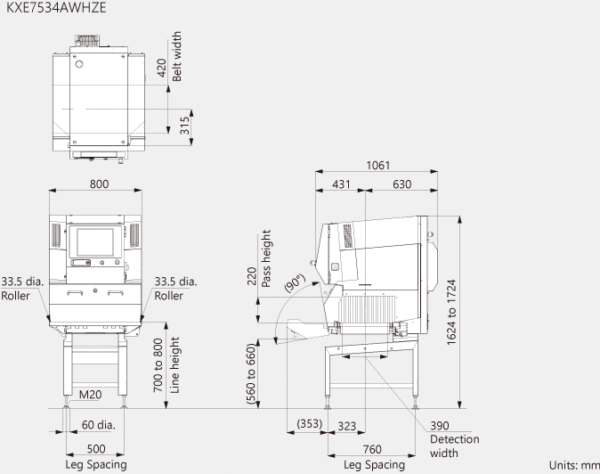 xr75-dualx-external-dimensions-e X-ray για τη Βιομηχανία Τροφίμων XR 7534 Series